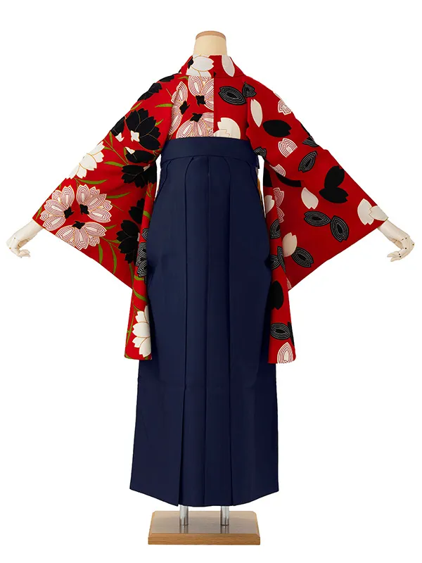 卒業式袴レンタルM0215桜×桜花びら【片身替り】・赤×紺