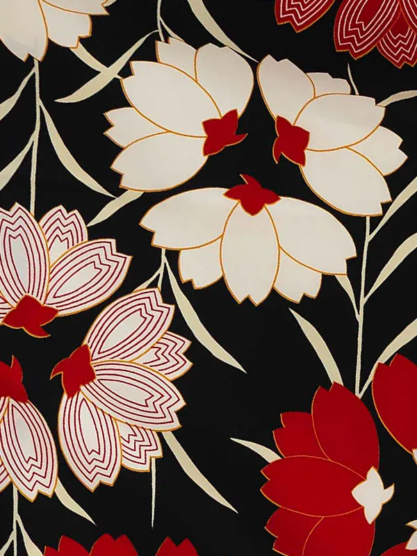 卒業式袴レンタルM0216桜×矢羽根【片身替り】・黒×黒