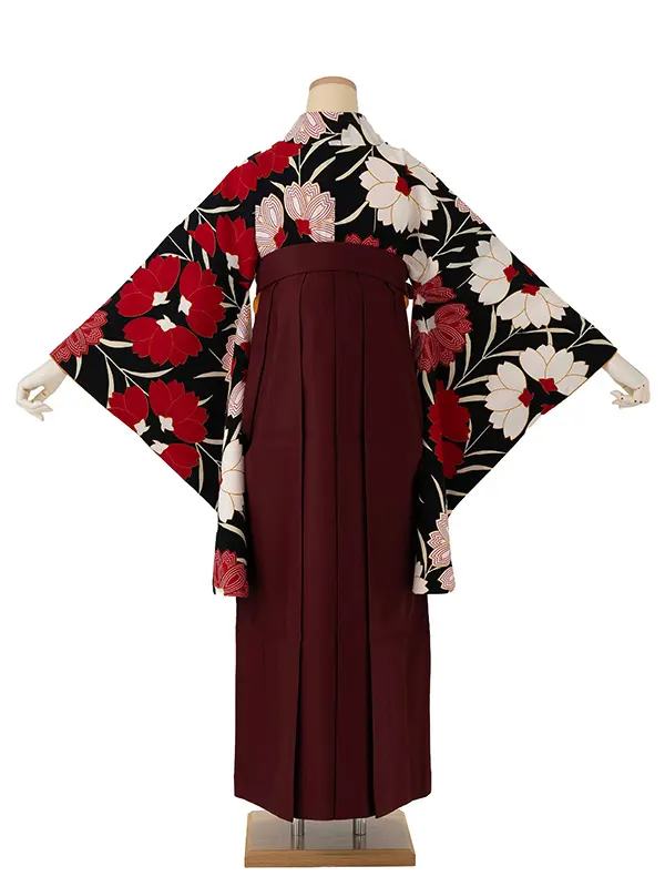 卒業式袴レンタルM0217桜・黒×えんじ
