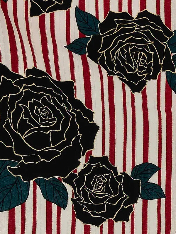 卒業式袴レンタルM0220縞バラ・赤×黒×黒