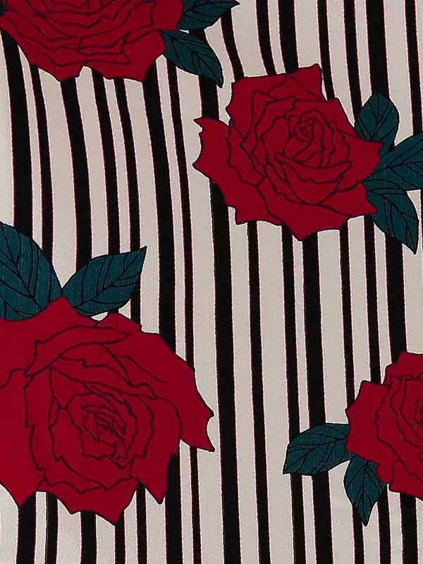 卒業式袴レンタルM0222縞バラ・黒×マゼンタ×紫