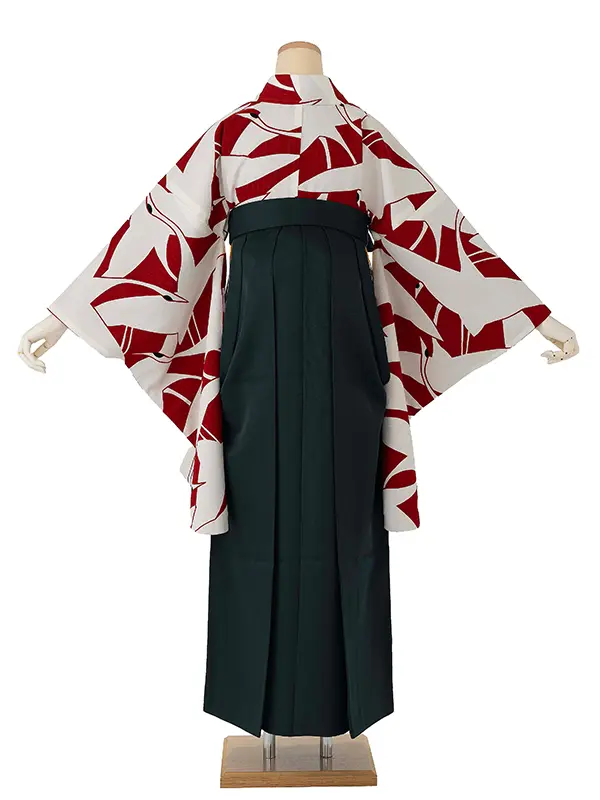 卒業式袴レンタルM0223シルエット鶴・赤×白鶴×緑