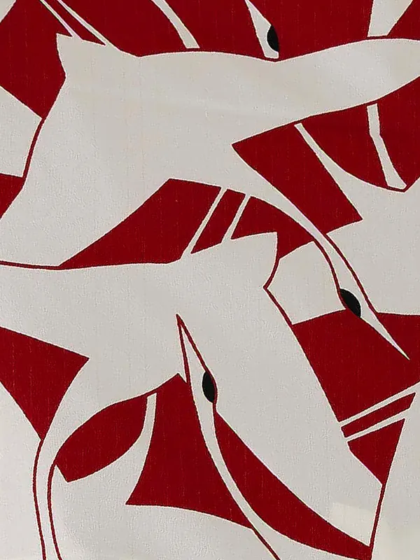 卒業式袴レンタルM0223シルエット鶴・赤×白鶴×緑