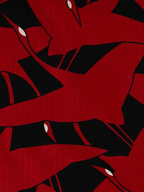 卒業式袴レンタルM0224シルエット鶴・黒×赤鶴×えんじ