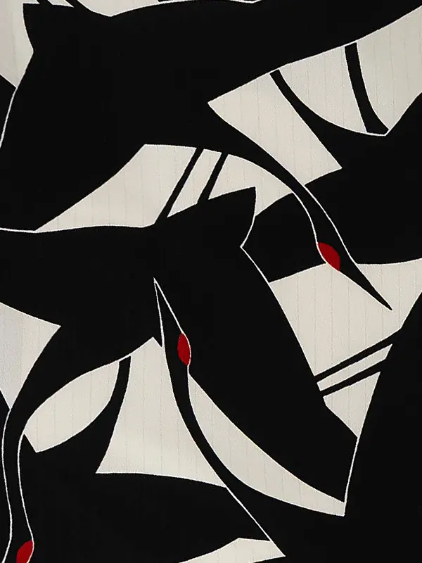 卒業式袴レンタルM0227シルエット鶴・白×黒鶴×黒