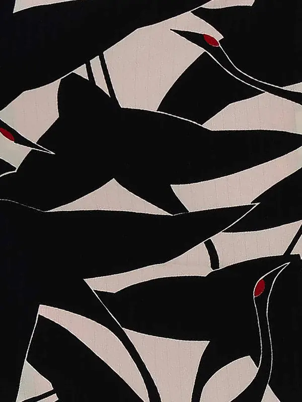 卒業式袴レンタルM0227シルエット鶴・白×黒鶴×ドット／黒