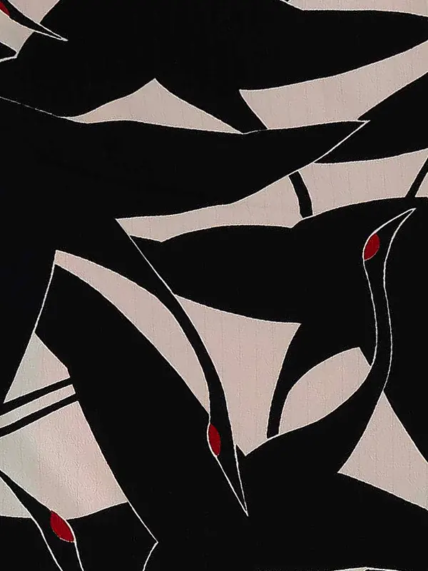 卒業式袴レンタルM0227シルエット鶴・白×黒鶴×縞／ピンク