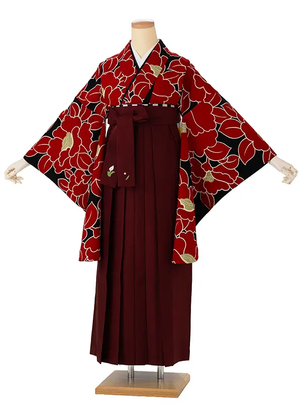 卒業式袴レンタルM0229椿・赤×えんじ