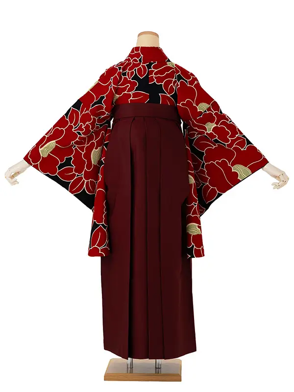 卒業式袴レンタルM0229椿・赤×えんじ