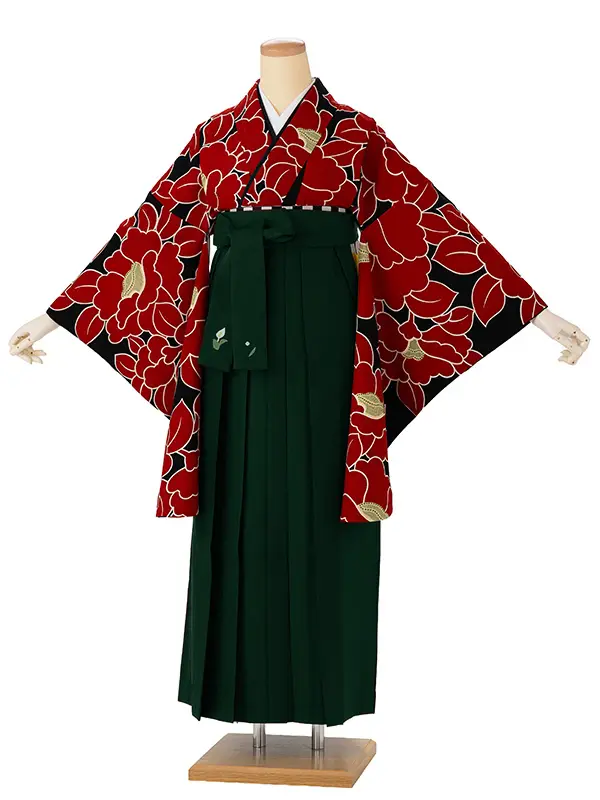 卒業式袴レンタルM0229椿・赤×緑