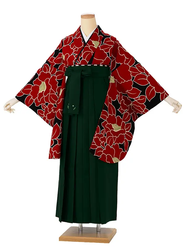 卒業式袴レンタルM0229椿・赤×緑