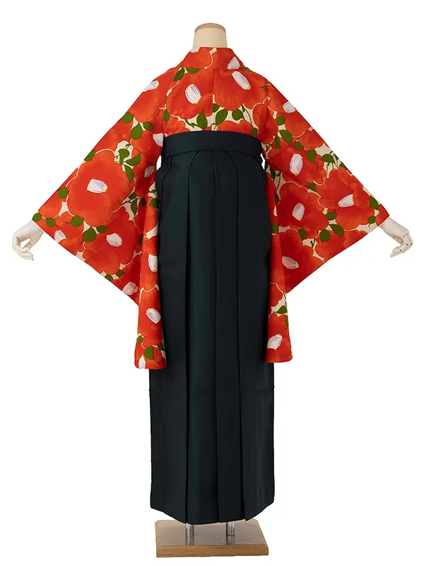 卒業式袴レンタルM0230椿づくし・オレンジ×緑