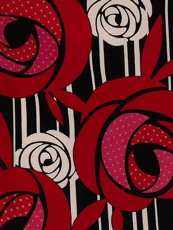 卒業式袴レンタルM0234ドットバラ・黒×赤バラ×ドット／ピンク