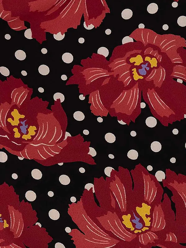 卒業式袴レンタルM0236ドット牡丹・黒×2ライン／エンジ