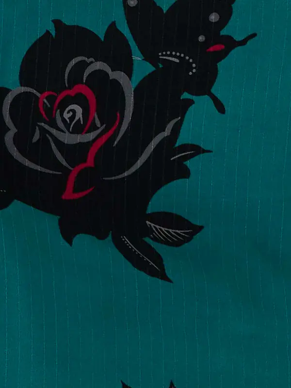 卒業式袴レンタルM0238バラ×蝶・ターコイズ×黒