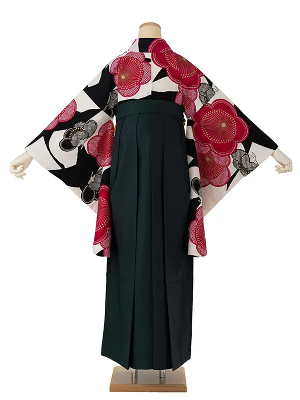 卒業式袴レンタルM0243疋田梅鶴・オフ×マゼンタ×緑