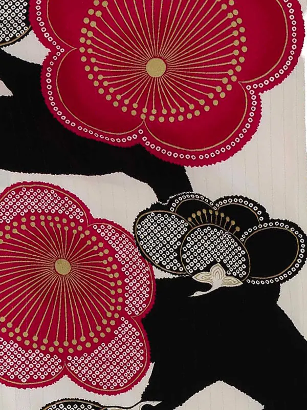 卒業式袴レンタルM0243疋田梅鶴・オフ×マゼンタ×緑