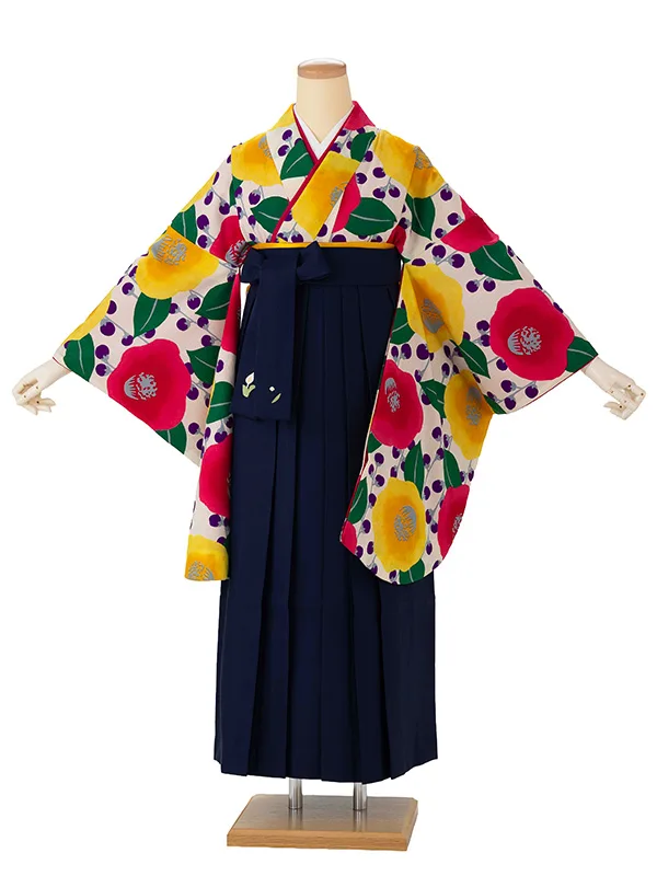 卒業式袴レンタルM0244プチカメリア・オフ×紺