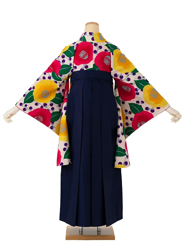 卒業式袴レンタルM0244プチカメリア・オフ×紺