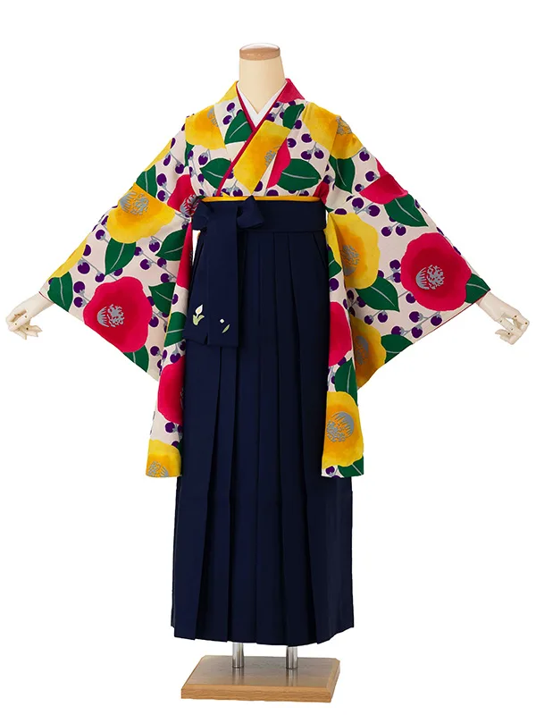 卒業式袴レンタルM0244プチカメリア・オフ×紺