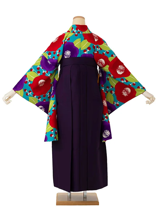 卒業式袴レンタルM0245プチカメリア・ターコイズ×紫