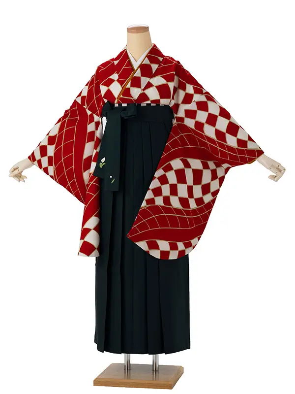 卒業式袴レンタルM0246フラッグチェック・赤×緑