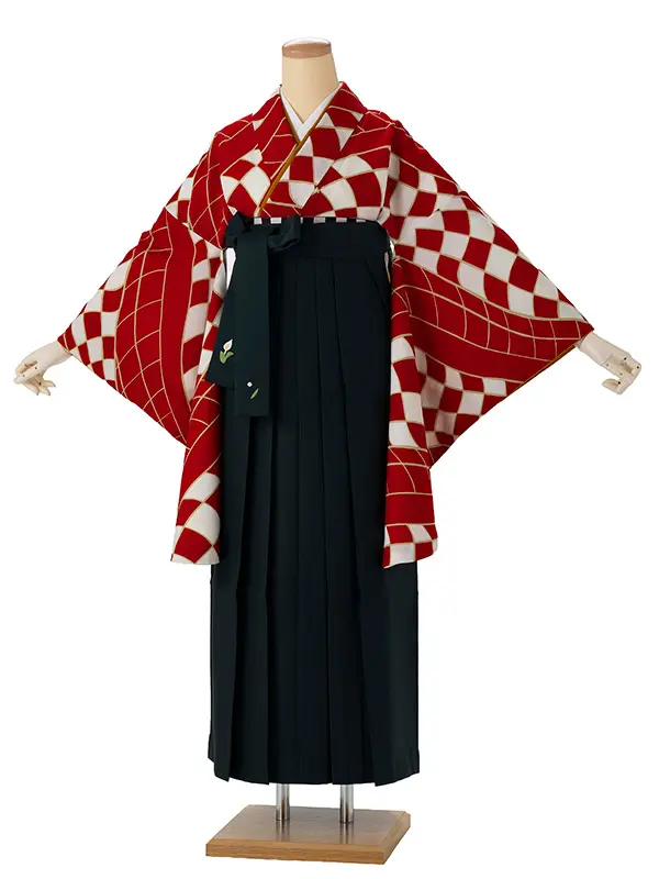 卒業式袴レンタルM0246フラッグチェック・赤×緑