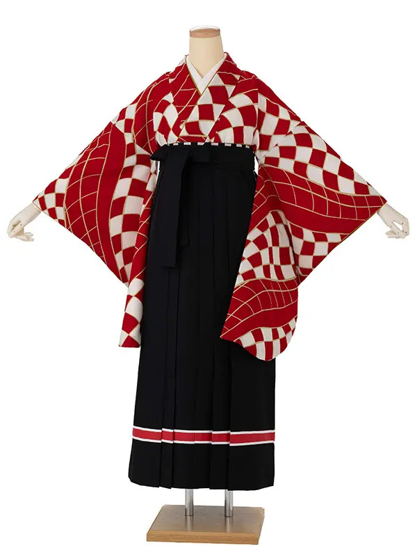卒業式袴レンタルM0246フラッグチェック・赤×緑