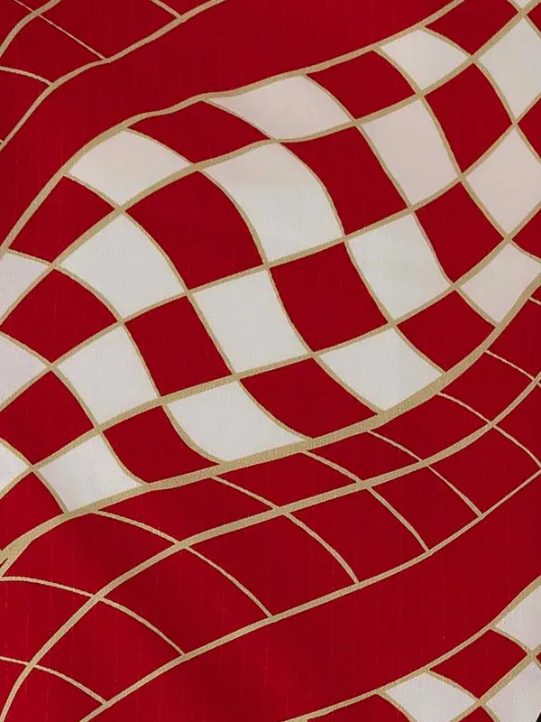 卒業式袴レンタルM0246フラッグチェック・赤×ライン／黒