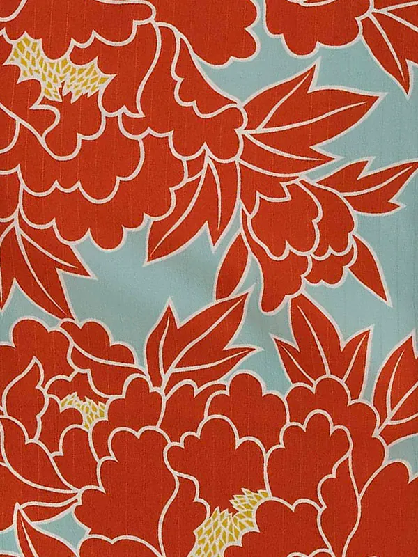 卒業式袴レンタルM0249牡丹・グレー×オレンジ×縞／黒