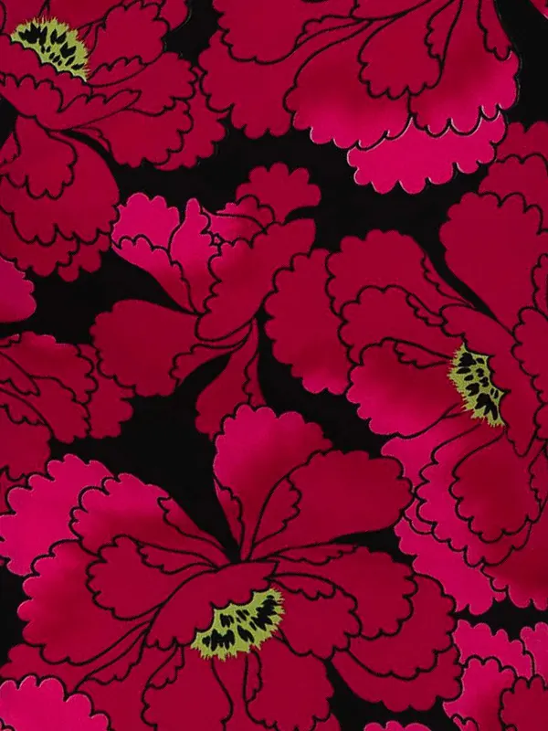 卒業式袴レンタルM0251牡丹・黒×マゼンタ×縞／ピンク