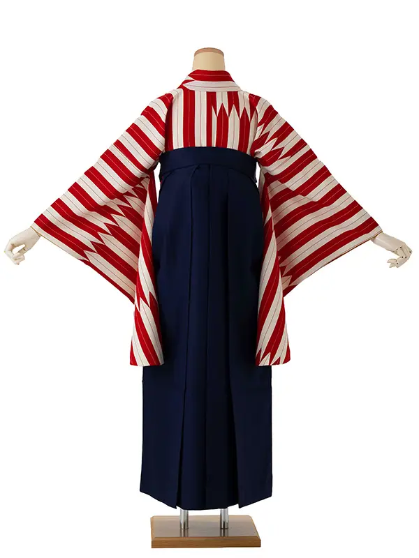 卒業式袴レンタルM0252矢羽根（細）・赤×紺