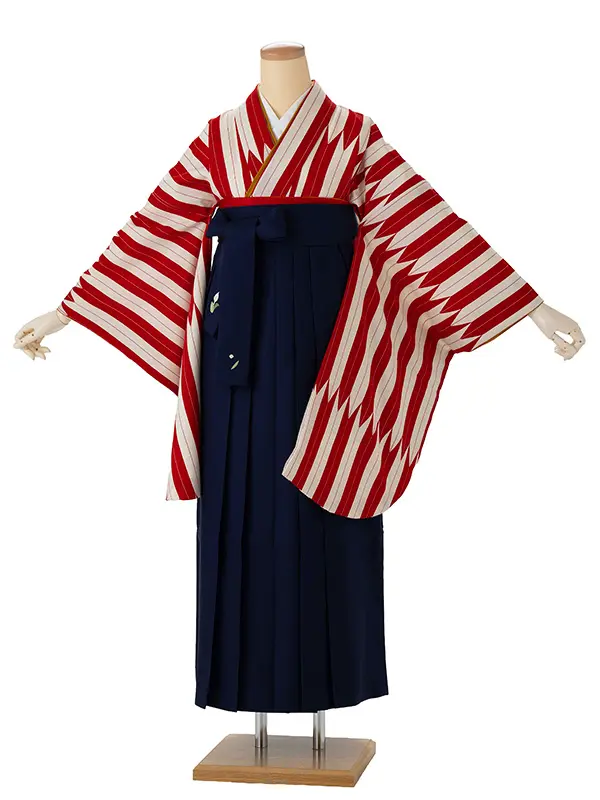 卒業式袴レンタルM0252矢羽根（細）・赤×紺