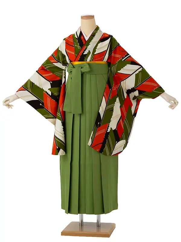 卒業式袴レンタルM0253矢羽根・抹茶×抹茶