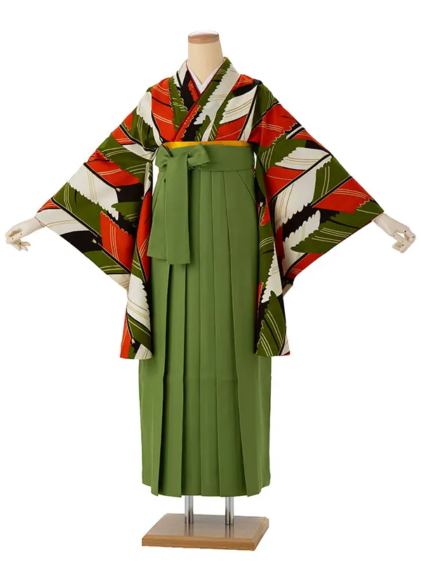 卒業式袴レンタルM0253矢羽根・抹茶×抹茶