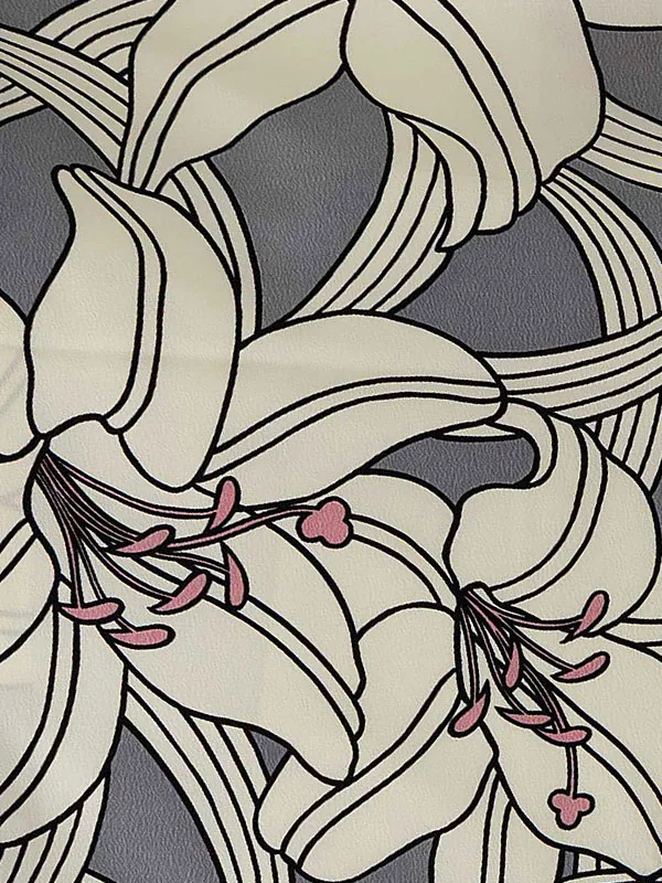 卒業式袴レンタルM0255百合・グレー（ラメ無）×オフホワイト