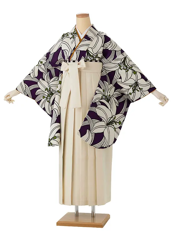 卒業式袴レンタルM0256百合・紫×オフホワイト