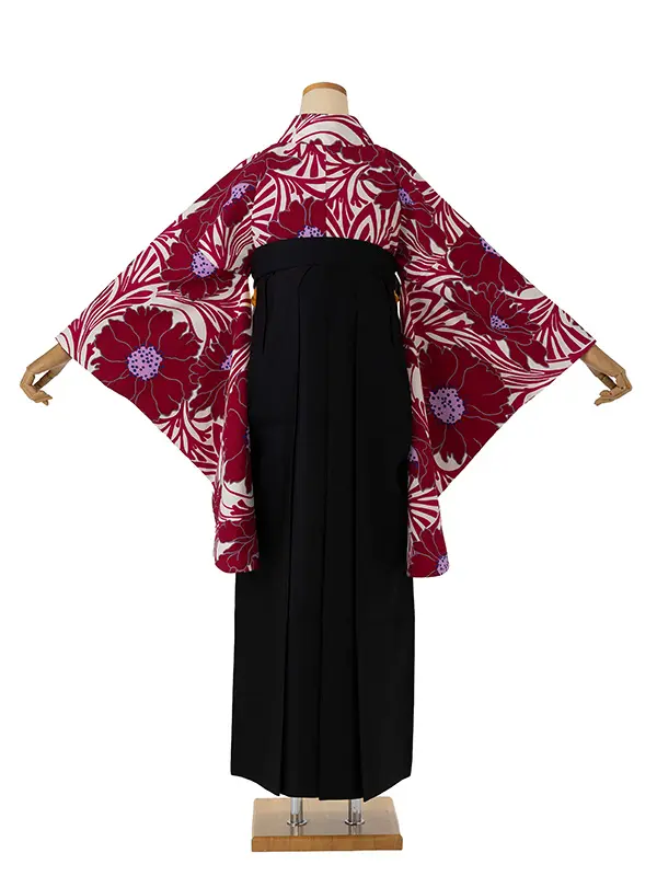 卒業式袴レンタルM0258流水牡丹・マゼンタ×黒