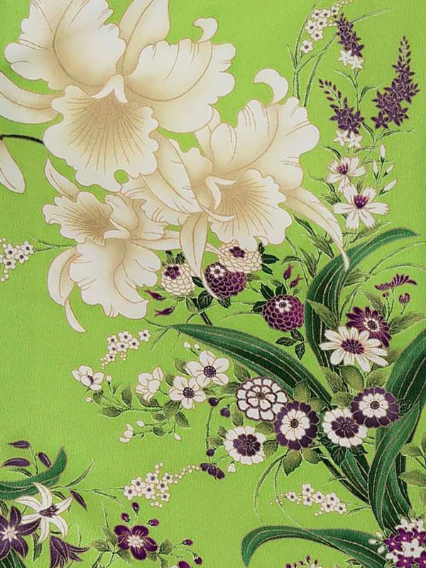 卒業式袴レンタルM0262カトレアと小菊・黄緑×緑