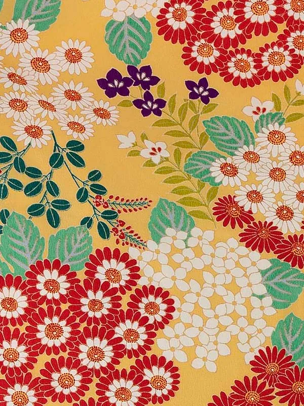 卒業式袴レンタルM0269小菊と紫陽花・黄×縞／ミントグリーン