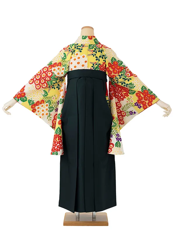 卒業式袴レンタルM0270小菊と紫陽花・ボカシ黄×緑