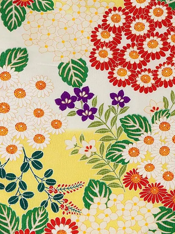 卒業式袴レンタルM0270小菊と紫陽花・ボカシ黄×緑