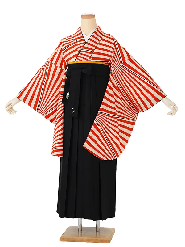 卒業袴M0274ナナメ縞・オレンジ×黒