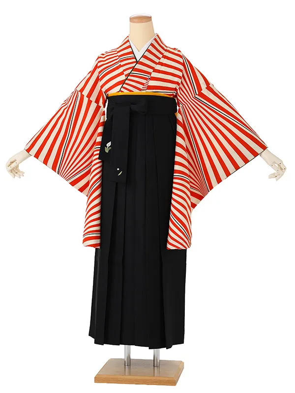 卒業袴M0274ナナメ縞・オレンジ×黒