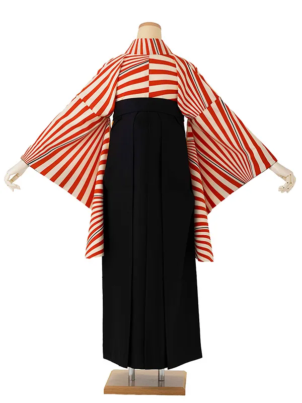 卒業式袴レンタルM0274ナナメ縞・オレンジ×黒
