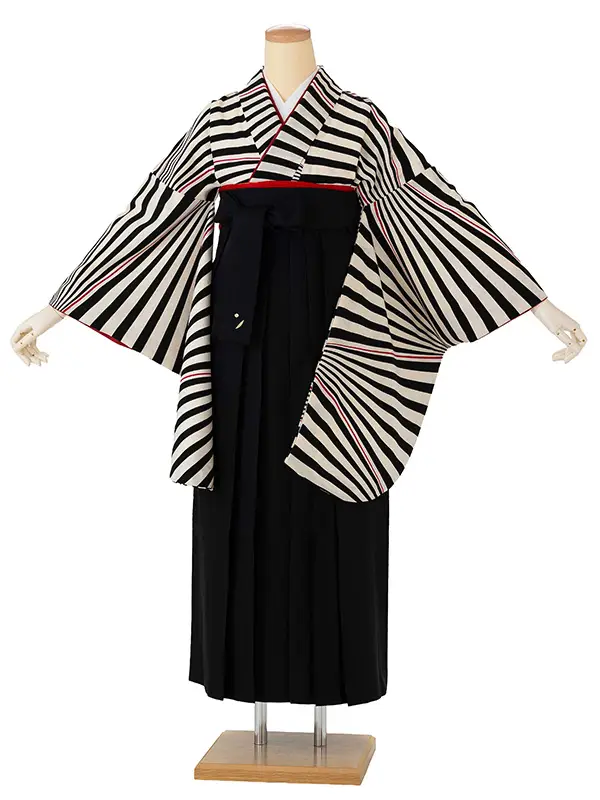 卒業式袴レンタルM0275ナナメ縞・黒×黒