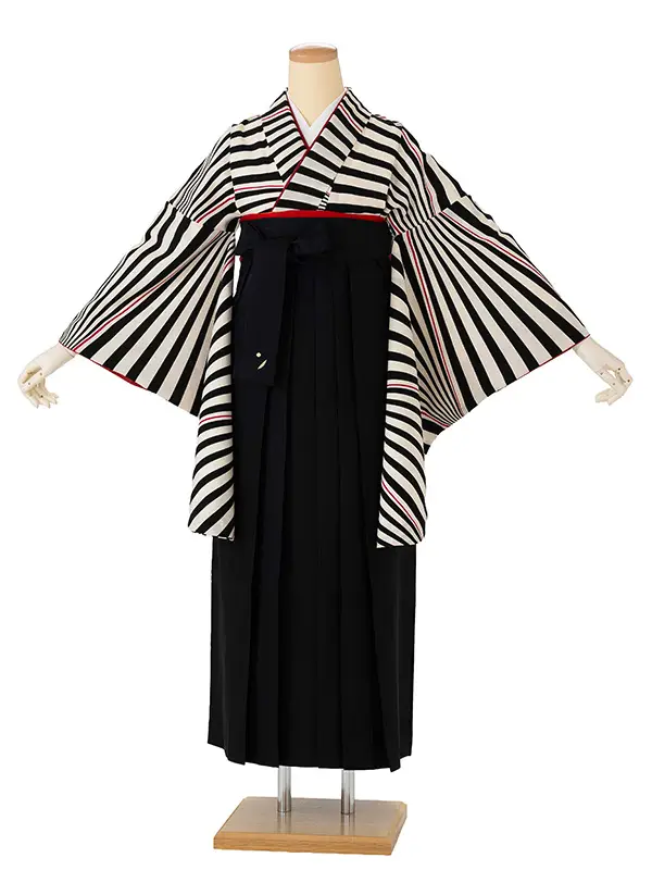 卒業式袴レンタルM0275ナナメ縞・黒×黒