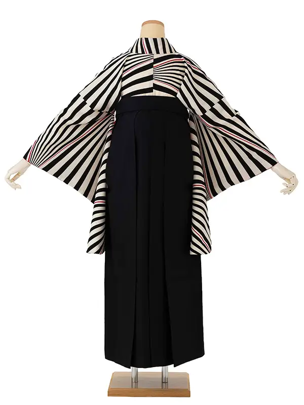 卒業式袴レンタルM0275ナナメ縞・黒×黒