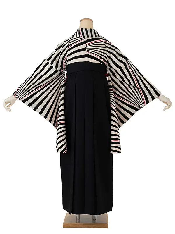 卒業式袴レンタルM0275ナナメ縞・黒×縞／黒