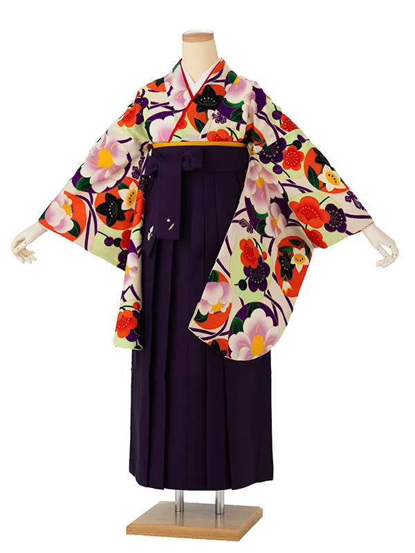 卒業式袴レンタルM0278華丸紋・オフ×紫